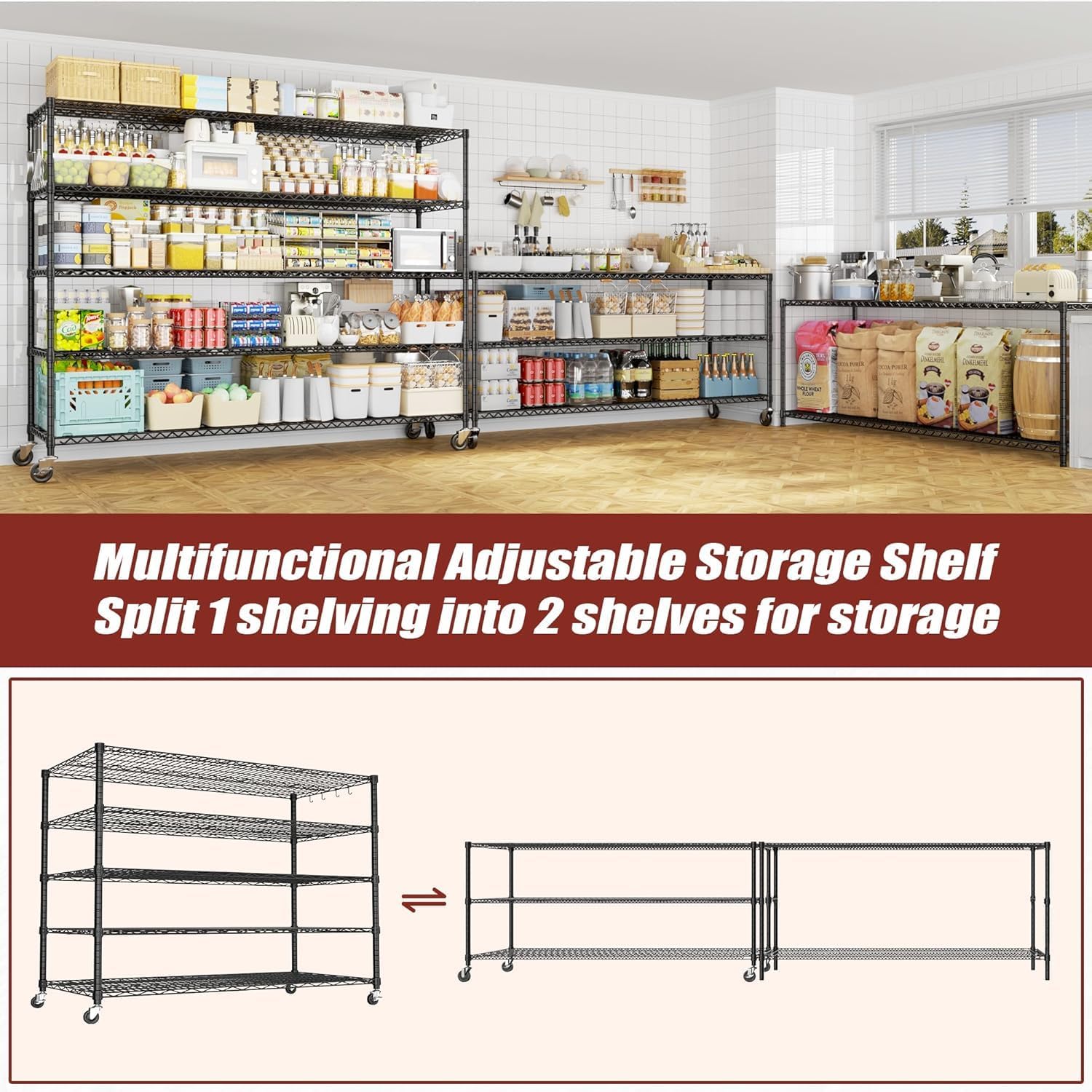 6-Tier Heavy Duty Wire Shelving with Wheels, Adjustable NSF-Certified Steel Storage Rack for Kitchen, Garage & Laundry, 36"W x 16"D x 79"H