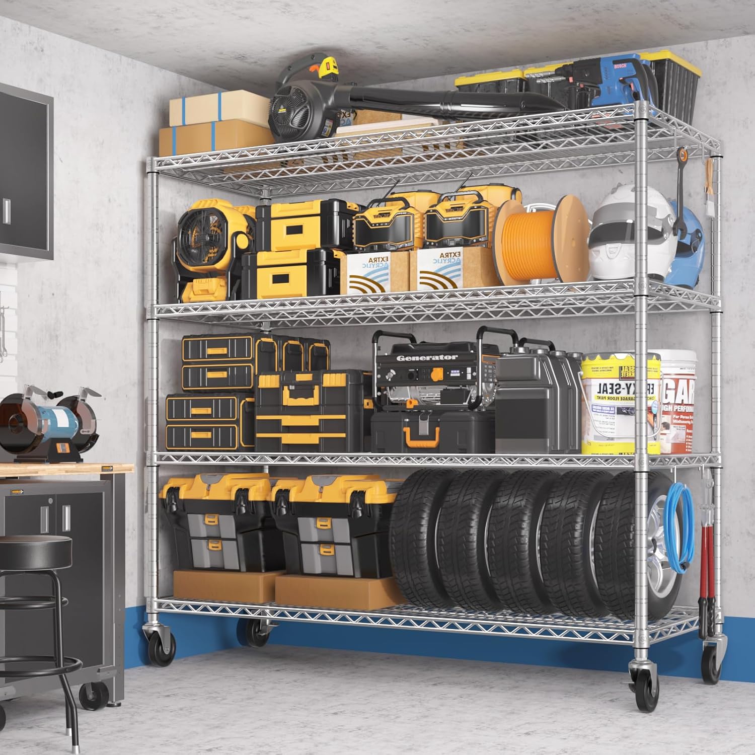 5-Tier Heavy Duty Wire Shelving with Wheels, Adjustable NSF-Certified Rolling Storage Rack for Kitchen, Garage & Laundry, 36"W x 14"D x 74"H