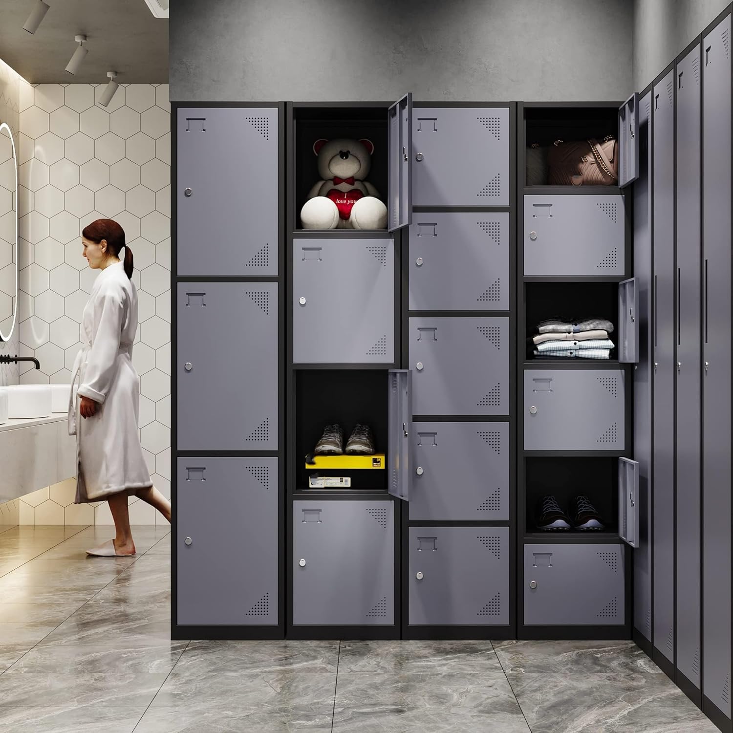 Metal Lockers for Employees,71" Steel Storage Cabinet with 6 Door Lockable for Office Staff,Home,Gym,School (Grey White)