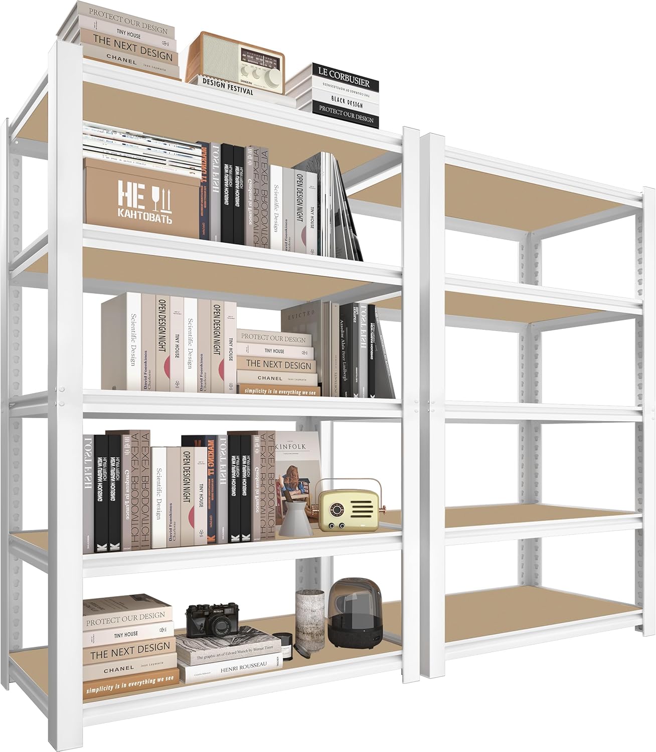 5-Tier Adjustable Bookshelf, Modern Open Storage Shelf for Living Room, Bedroom & Office, 27.6"W x 11.8"D x 59.8"H, White