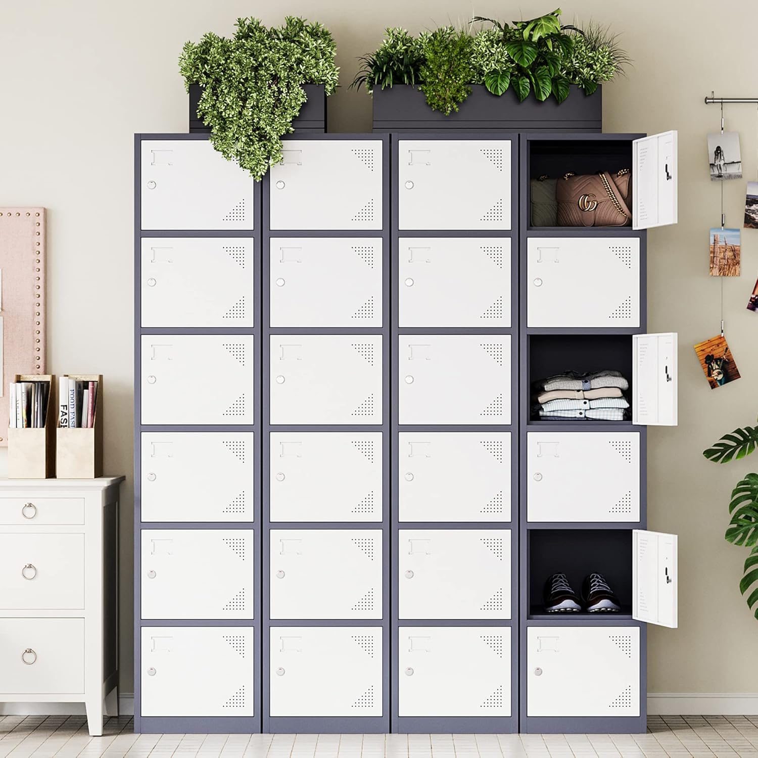 Metal Lockers for Employees,71" Steel Storage Cabinet with 6 Door Lockable for Office Staff,Home,Gym,School (Grey White)