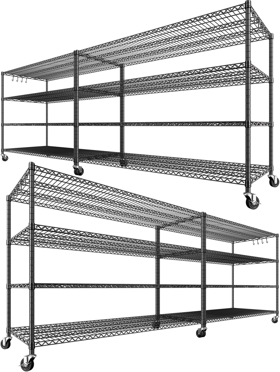 4-Tier Heavy Duty Wire Shelving with Wheels, Adjustable NSF-Certified Rolling Storage Rack for Garage & Pantry, 60"W x 24"D x 76"H
