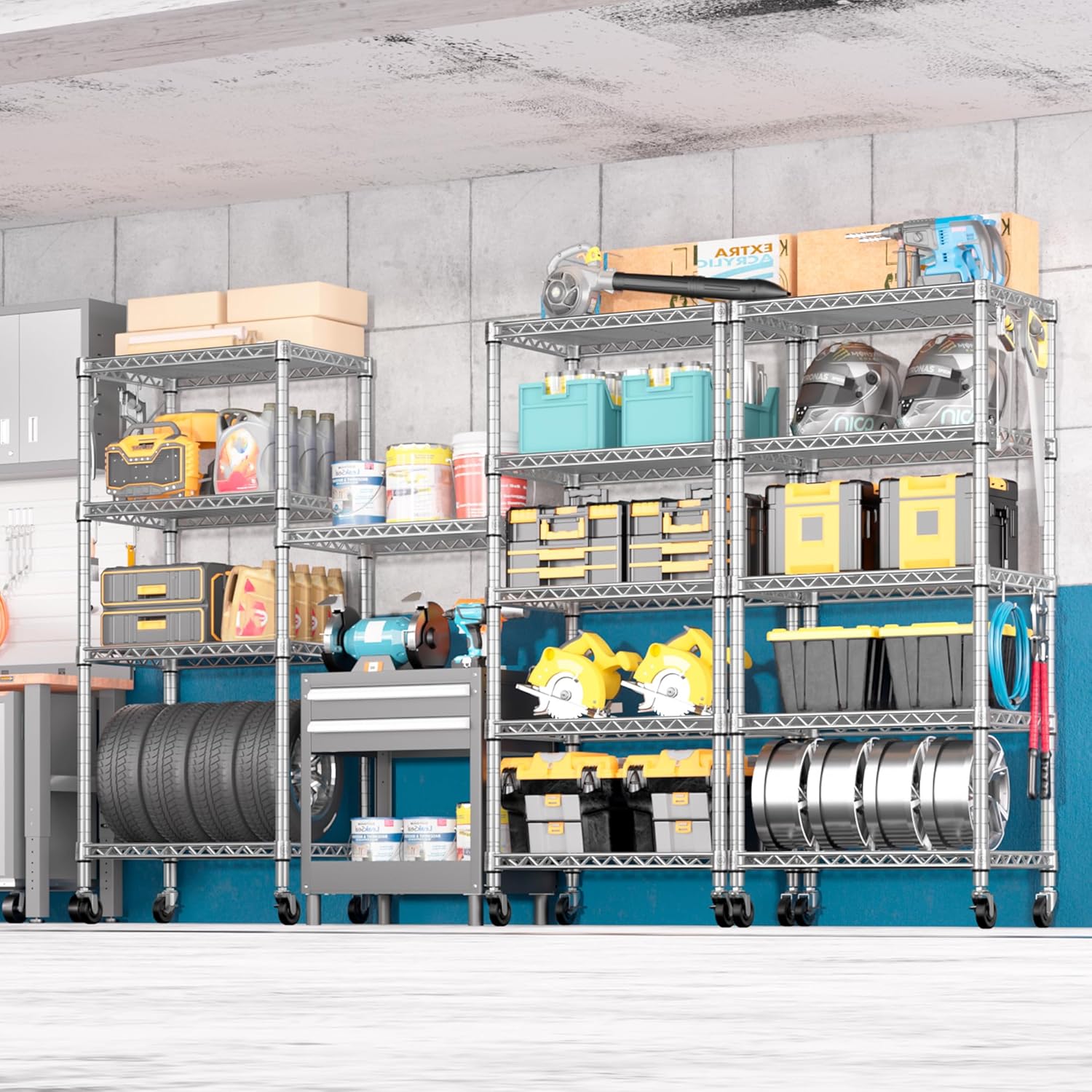 5-Tier Heavy Duty Wire Shelving with Wheels, Adjustable NSF-Certified Rolling Storage Rack for Kitchen, Garage & Laundry, 36"W x 14"D x 74"H