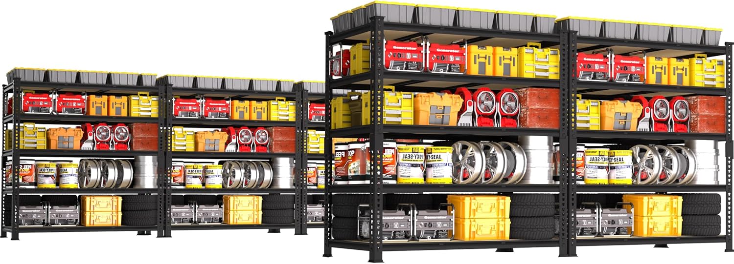 Adjustable Heavy Duty Metal Shelving Unit for Garage, Pantry & Basement Storage, 48"W x 24"D x 72"H, Black