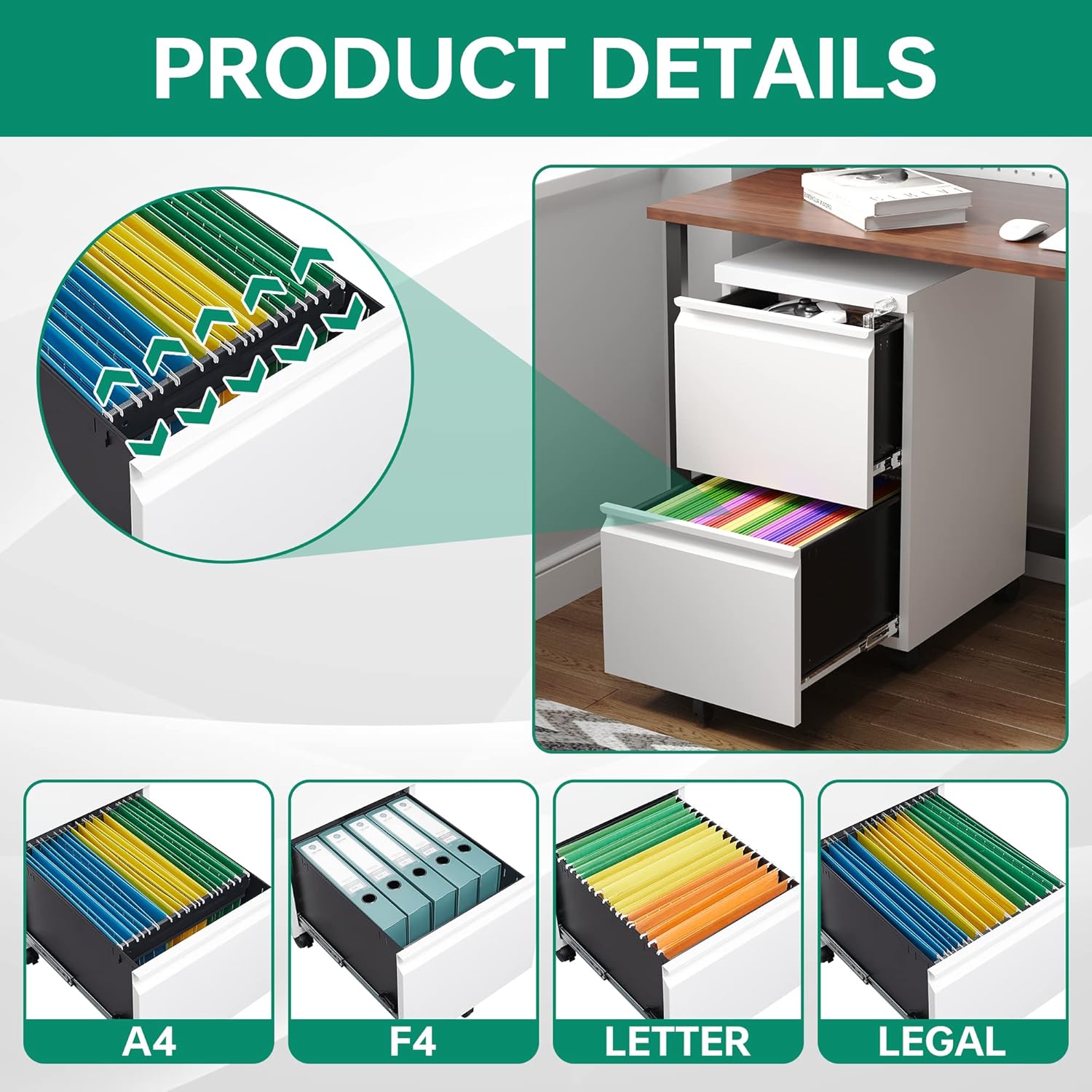 3 Drawer Mobile File Cabinet with Lock,Under Desk Metal Filing Cabinets for Home Office Organizer Letters/Legal/A4((Fully Assembled-Black)