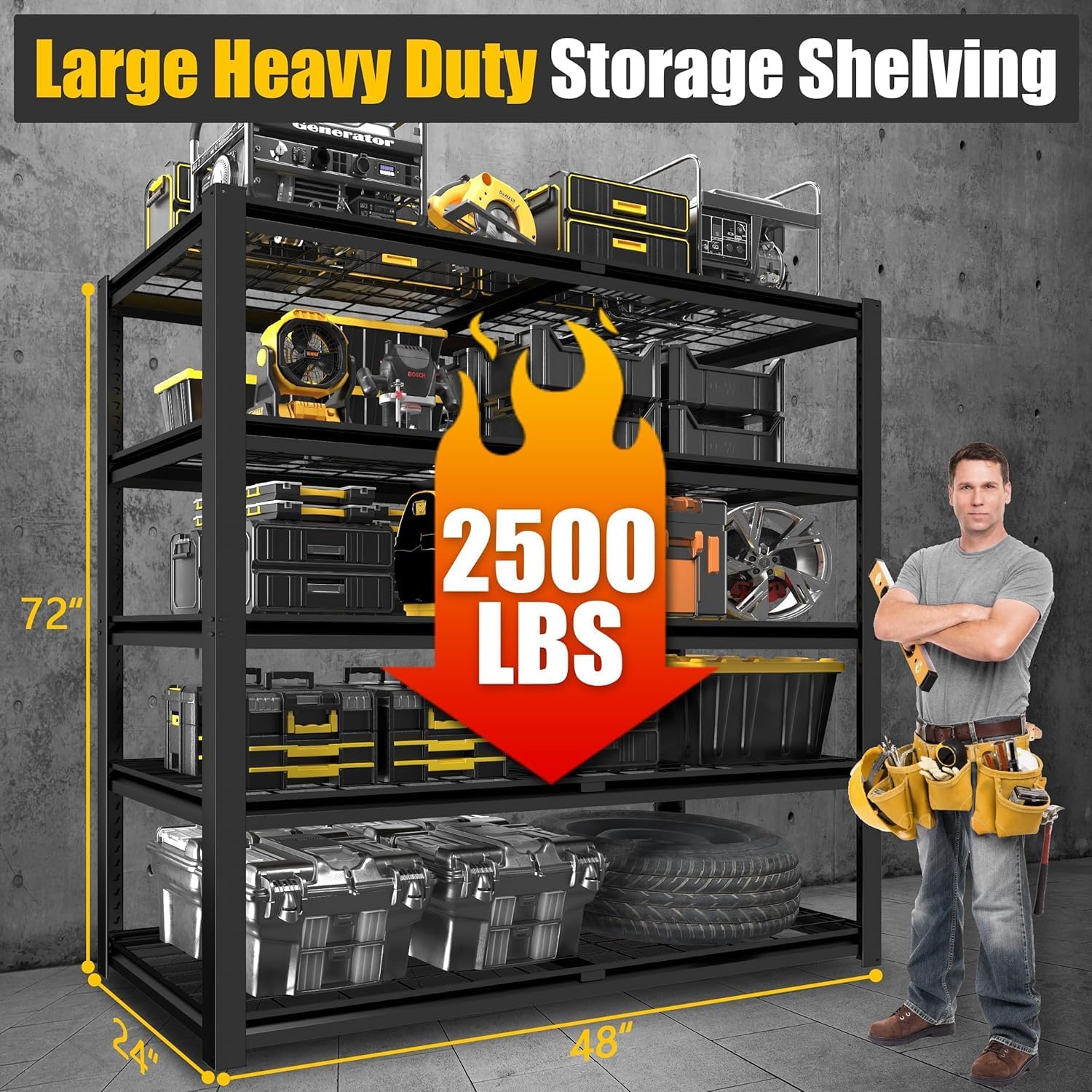 4-Tier Heavy Duty Metal Wire Shelving, Adjustable 2200 lbs Garage Storage Rack for Basement, Pantry & Warehouse, 40"W x 20"D x 60"H