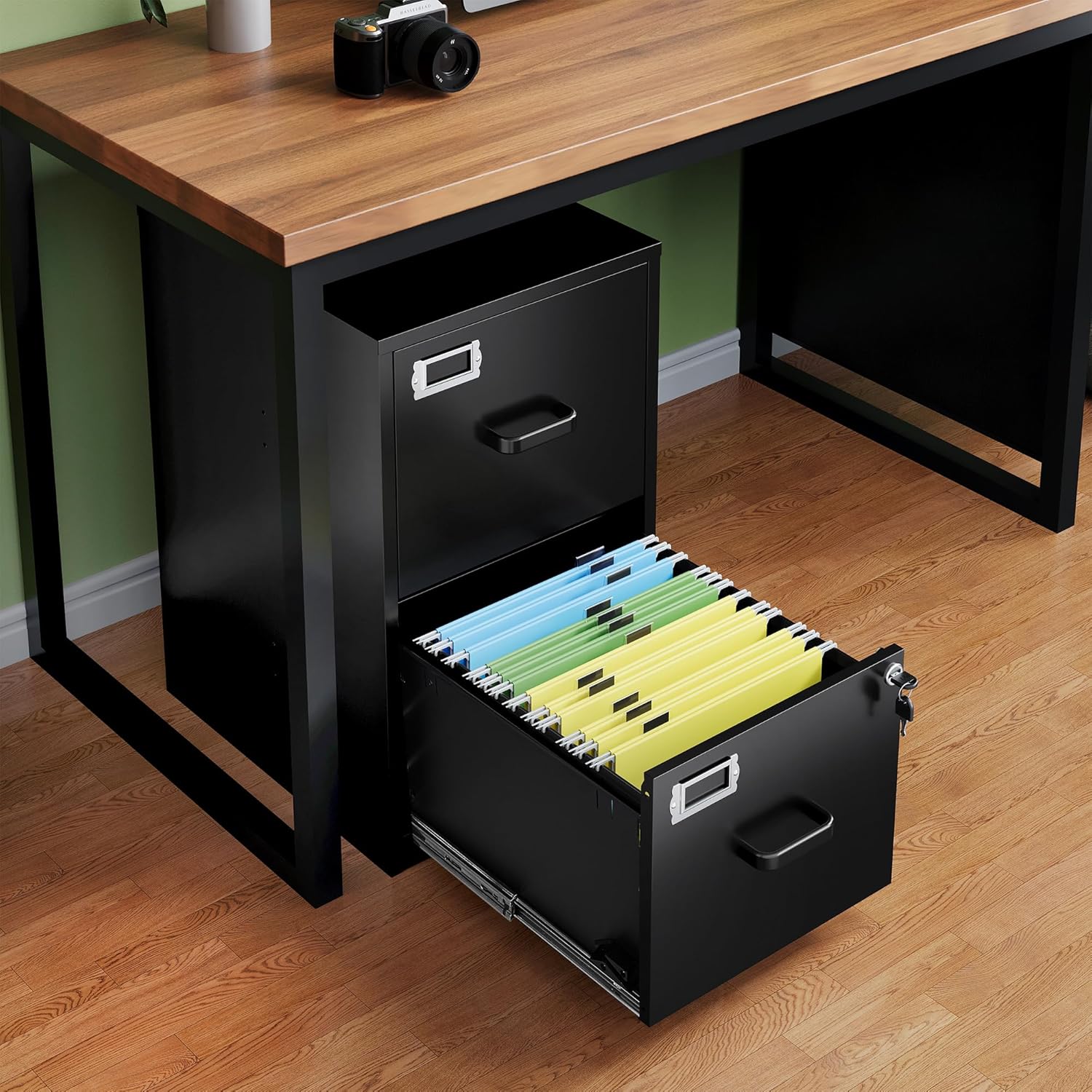2 Drawer File Cabinet with Lock,Metal Office Small Filing Cabinets for Home Office,Storage Letter,Black-Easy Assemble