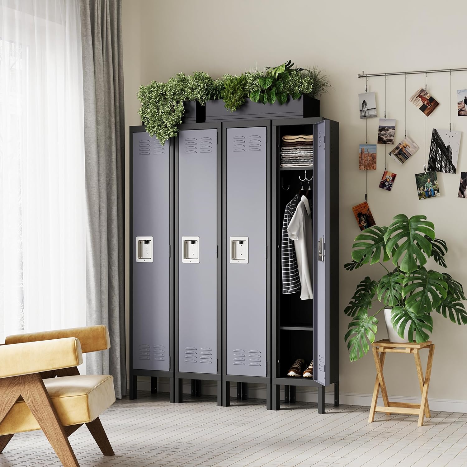 Storage Lockers with Lock Door,Metal Storage Cabinet 4 Tier for Employees, School,Gym, Home,Office(4 Door-Gray)