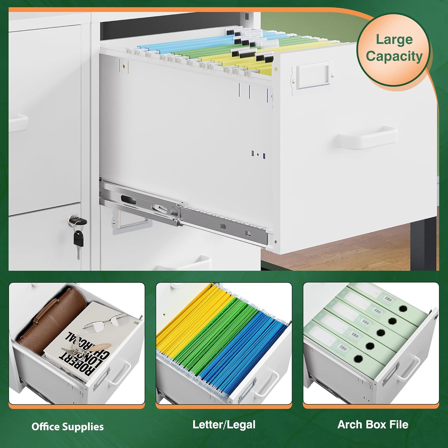 2 Drawer File Cabinet with Lock,Metal Office Filing Cabinets for Home Office,Storage Letter,Easy Assemble