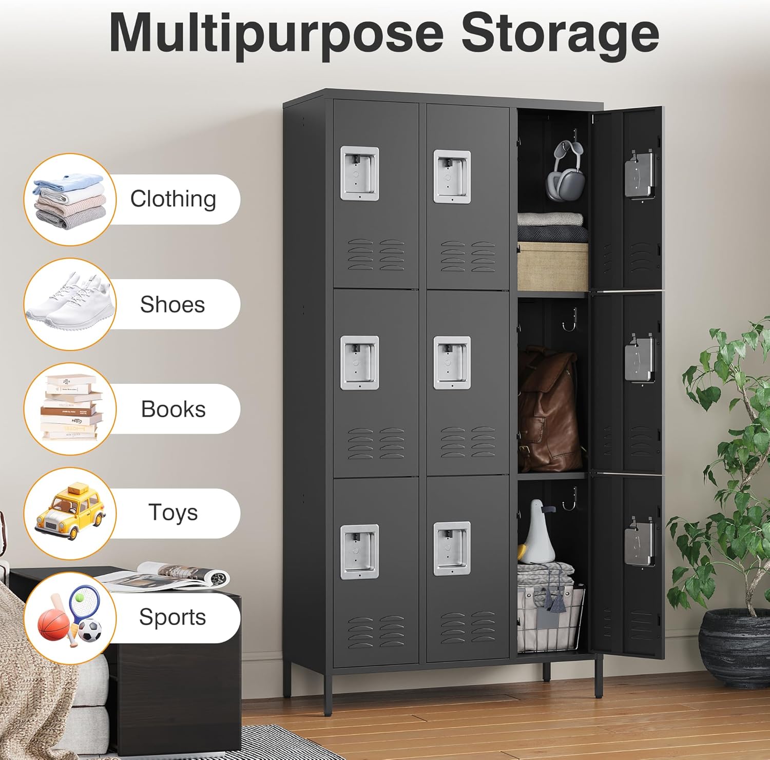 Metal Lockers for Employees-6 Door Storage Locker with Shelves and Lockable Steel Cabinet for School,Gym,Office,Staff (Gray, 6 Door)