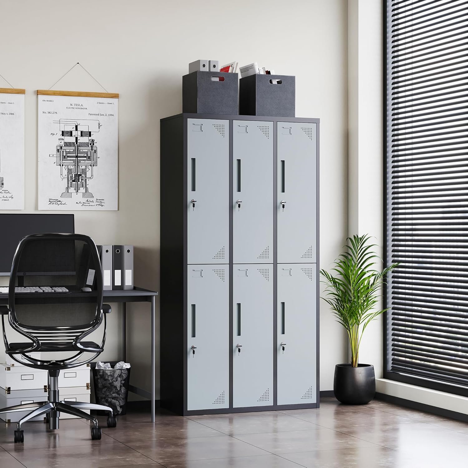 Metal Lockers for Employees,71" Steel Storage Cabinet with 6 Door Lockable for Office Staff,Home,Gym,School (Grey White)