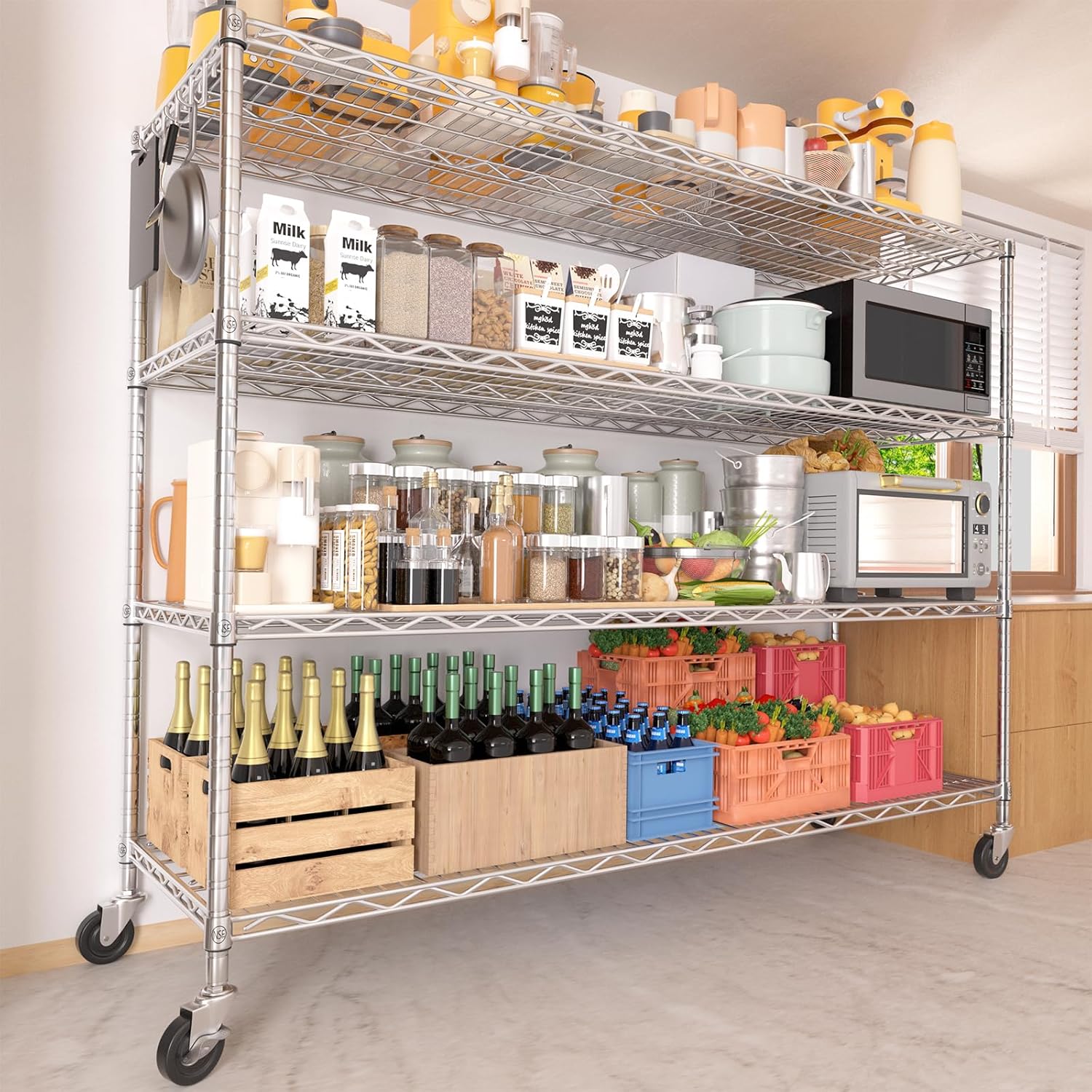 5-Tier Heavy Duty Wire Shelving with Wheels, Adjustable NSF-Certified Rolling Storage Rack for Kitchen, Garage & Laundry, 36"W x 14"D x 74"H