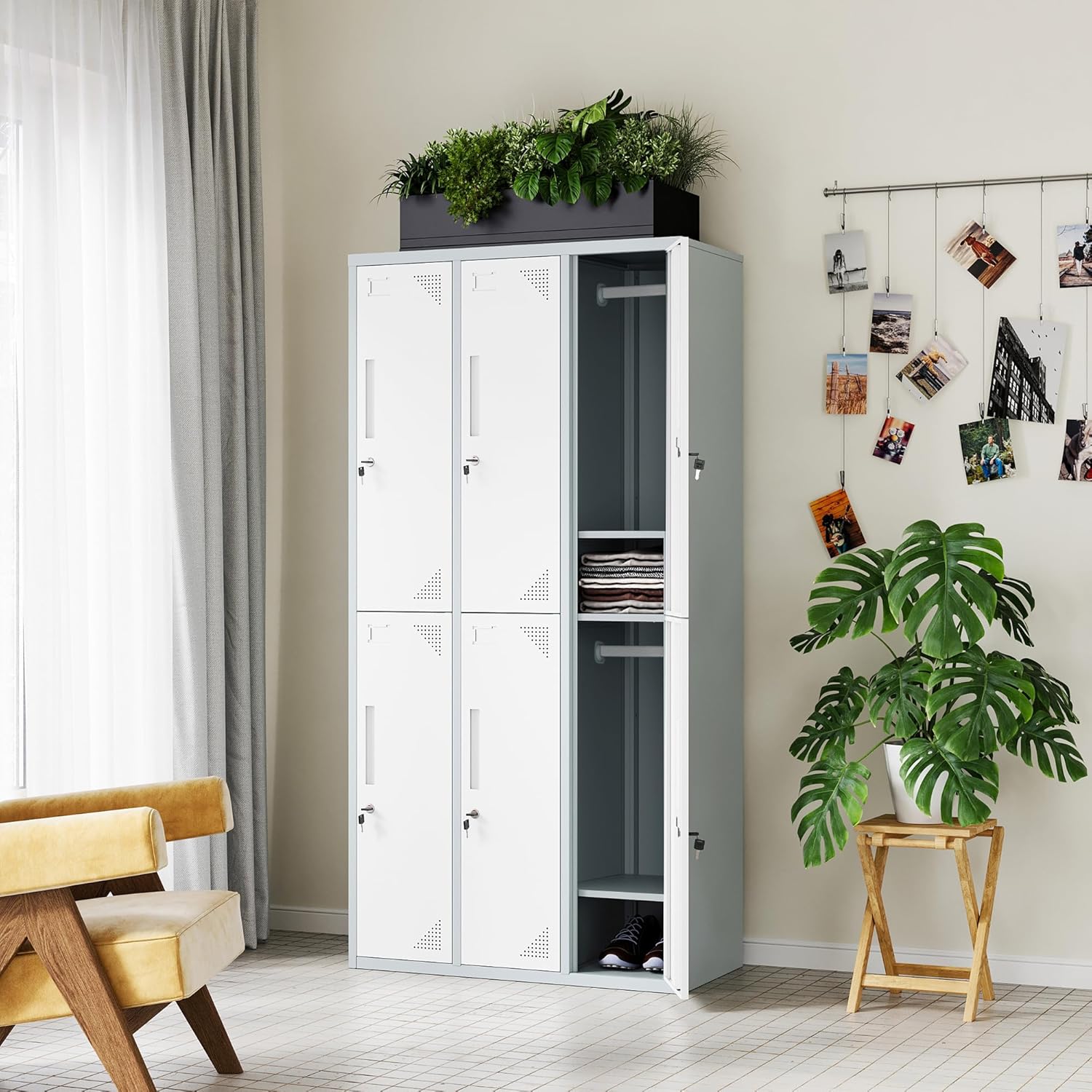 Metal Lockers for Employees,71" Steel Storage Cabinet with 6 Door Lockable for Office Staff,Home,Gym,School (Grey White)