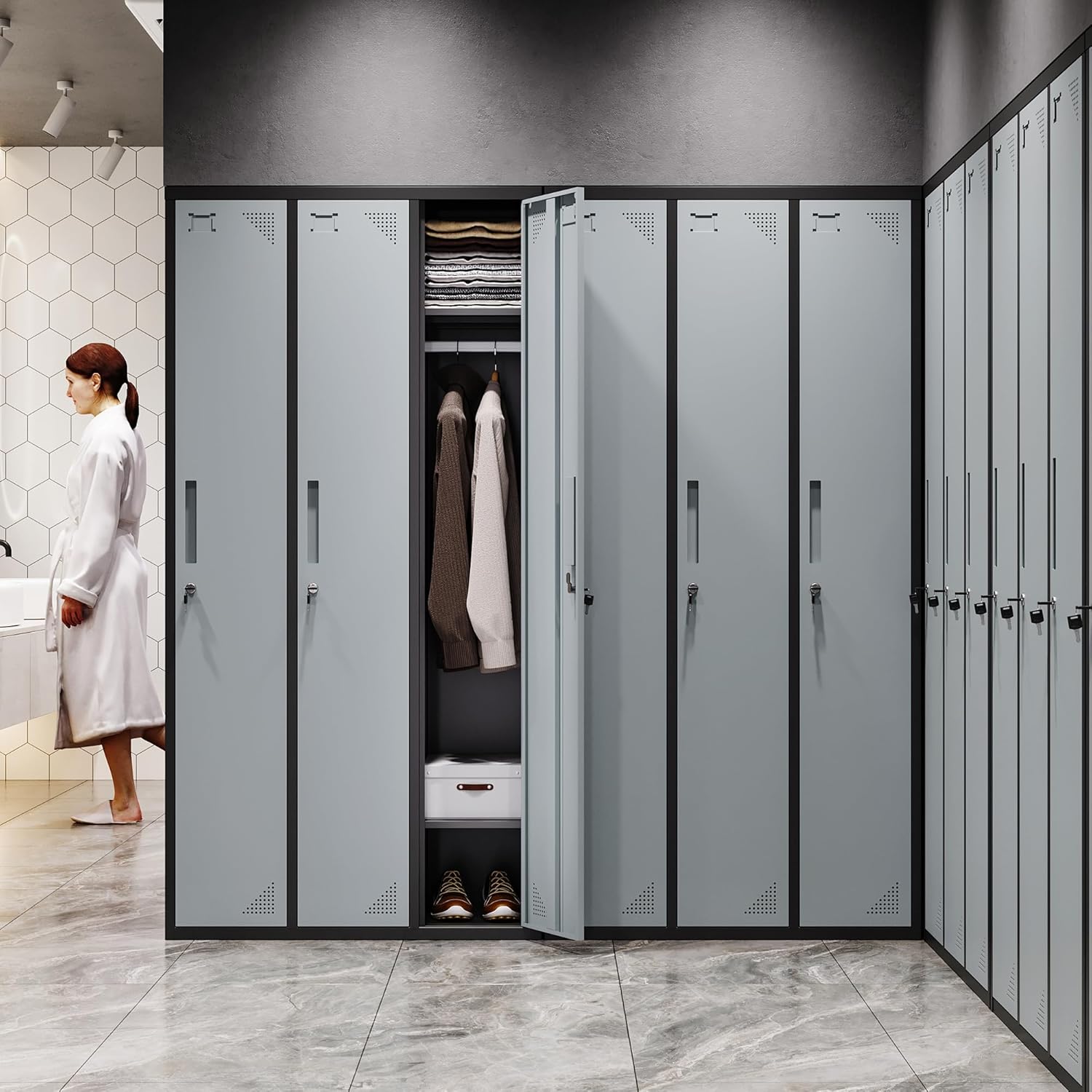 Metal Lockers for Employees,71" Steel Storage Cabinet with 6 Door Lockable for Office Staff,Home,Gym,School (Grey White)
