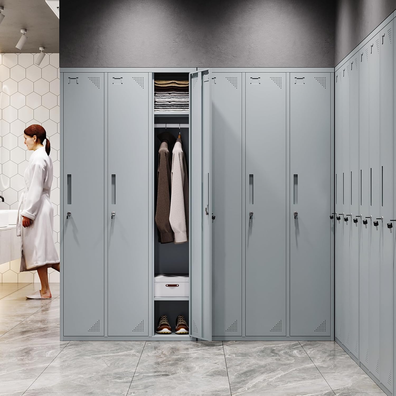 Metal Lockers for Employees,71" Steel Storage Cabinet with 6 Door Lockable for Office Staff,Home,Gym,School (Grey White)
