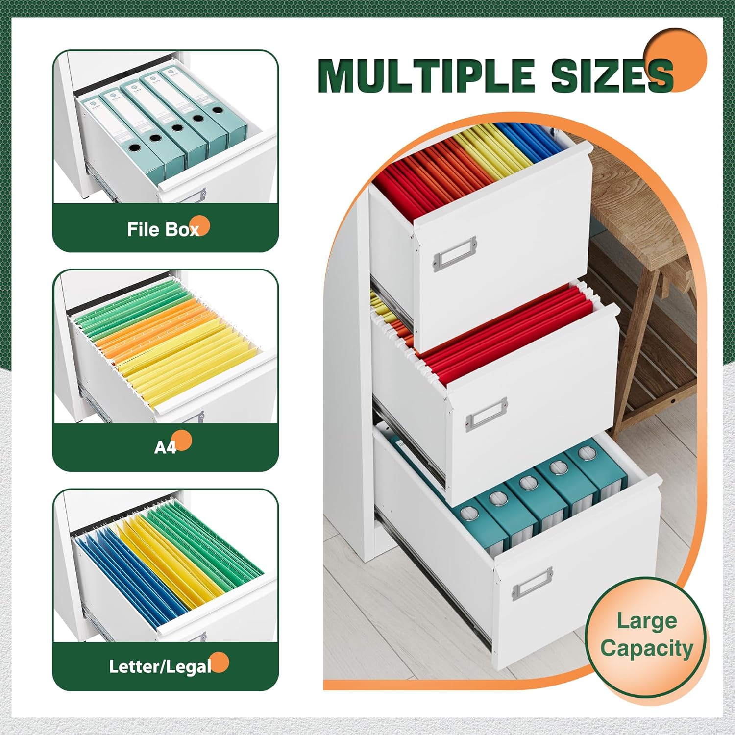 2 Drawer File Cabinet with Lock,Metal Office Small Filing Cabinets for Home Office,Storage Letter,Black-Easy Assemble