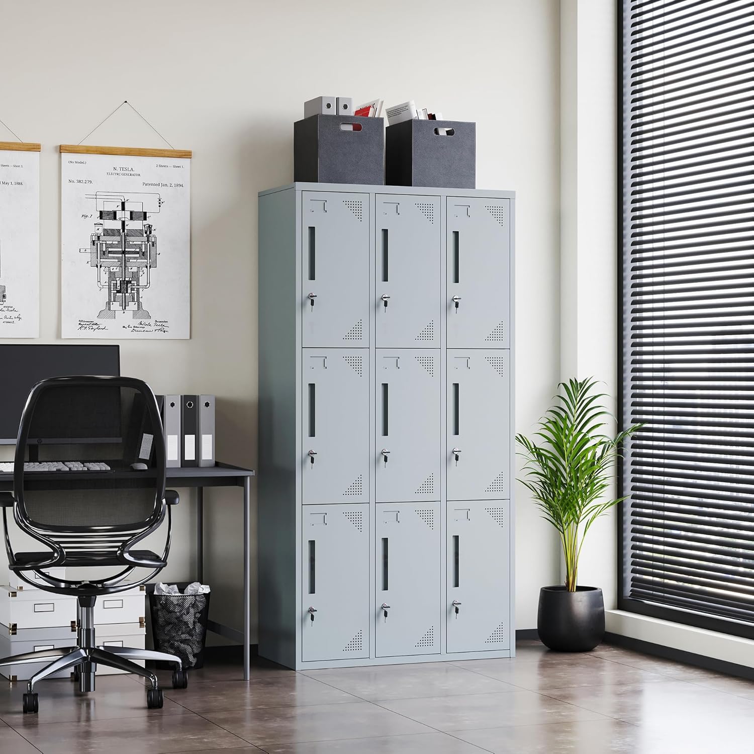 Metal Lockers for Employees,71" Steel Storage Cabinet with 6 Door Lockable for Office Staff,Home,Gym,School (Grey White)