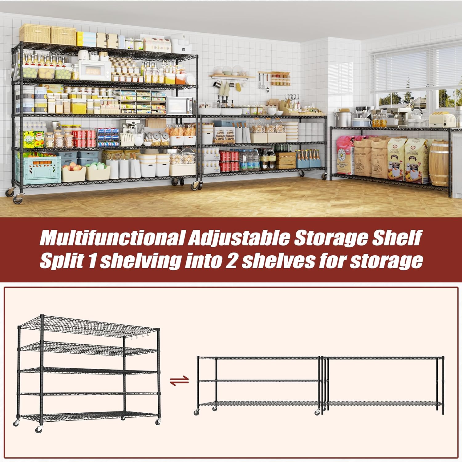 6-Tier Heavy Duty Wire Shelving with Wheels, Adjustable NSF-Certified Steel Storage Rack for Kitchen, Garage & Laundry, 36"W x 16"D x 79"H