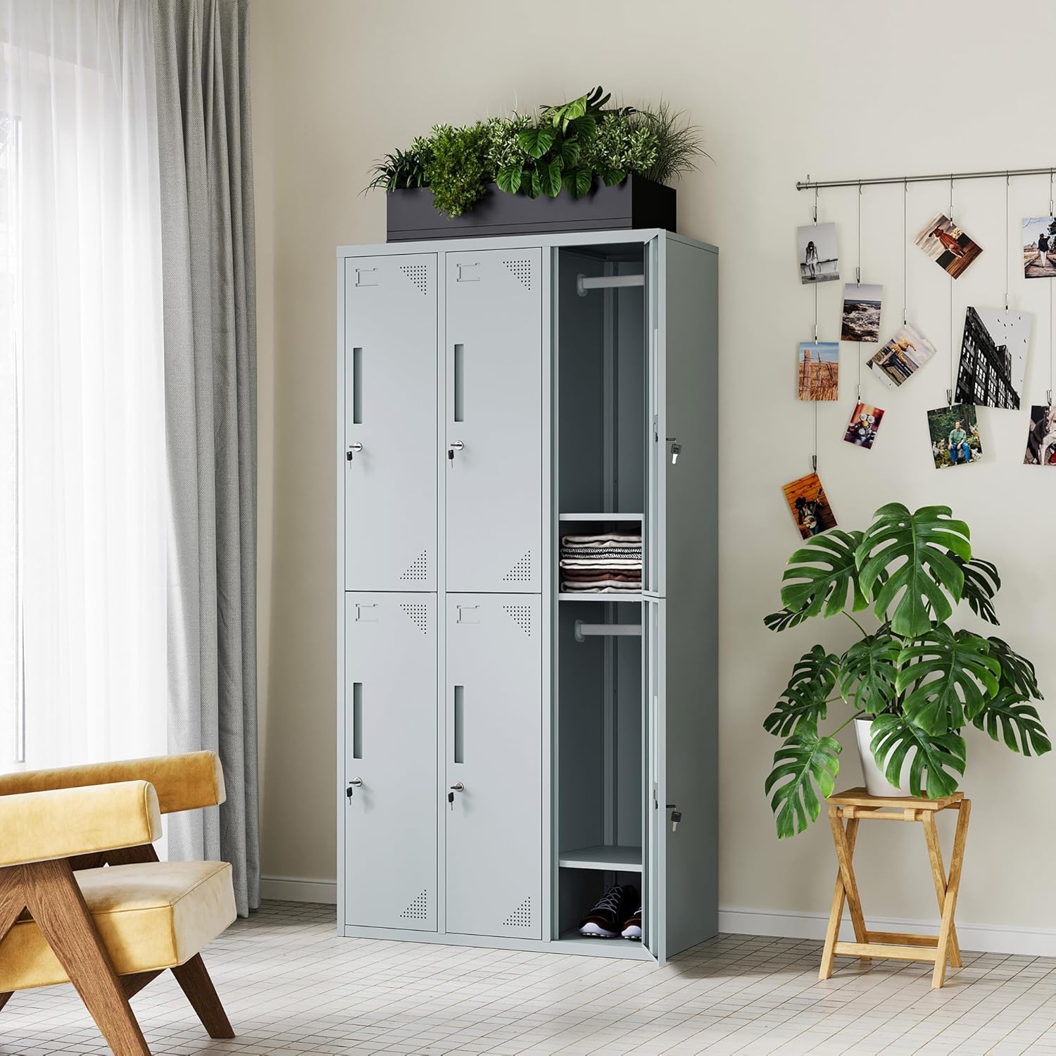 Metal Lockers for Employees,71" Steel Storage Cabinet with 6 Door Lockable for Office Staff,Home,Gym,School (Grey White)