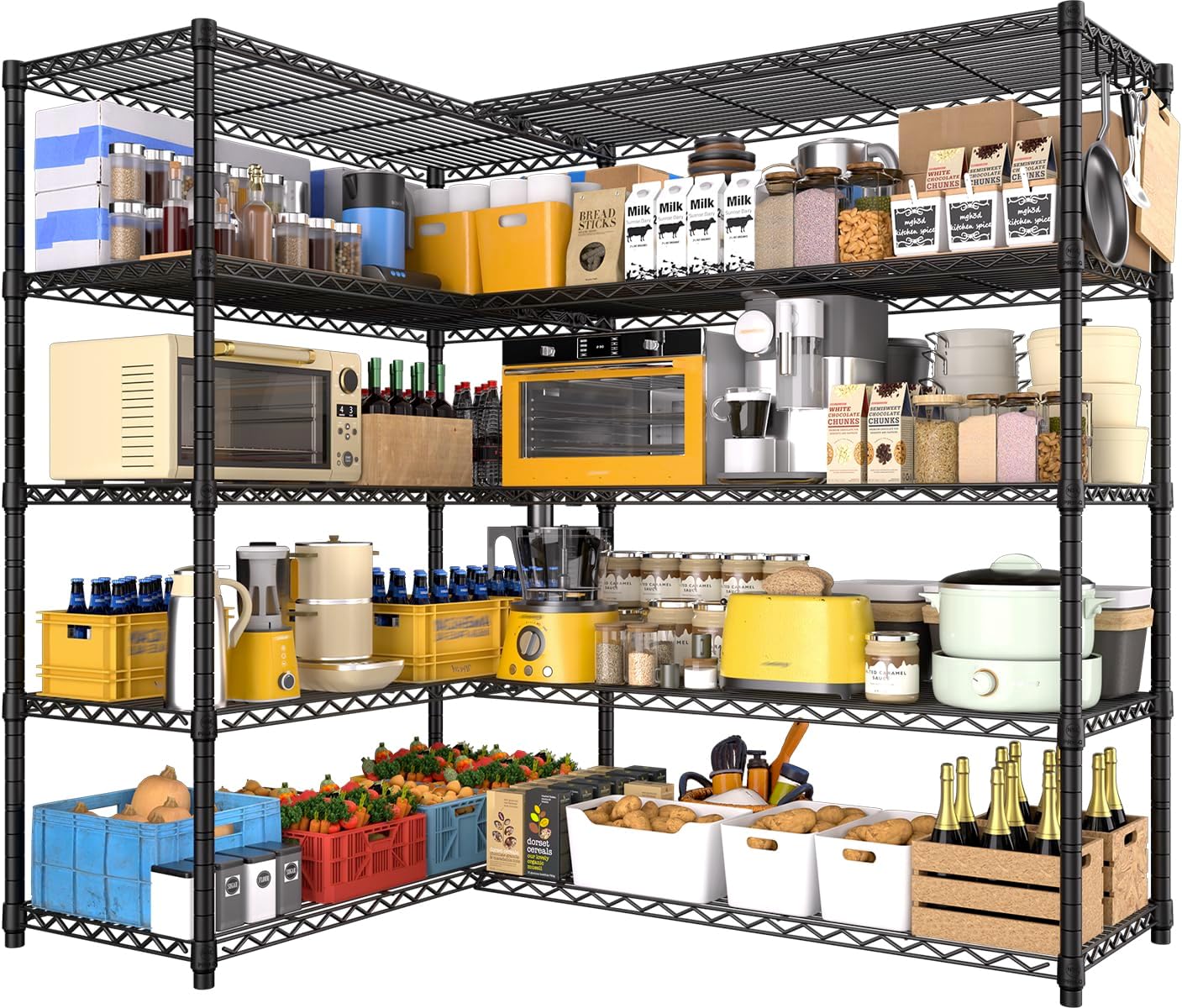 5-Tier Heavy Duty Steel Wire Shelving Unit, Adjustable Garage Storage Rack for Warehouse, Kitchen & Pantry, 72"W x 16"D x 76"H, Black