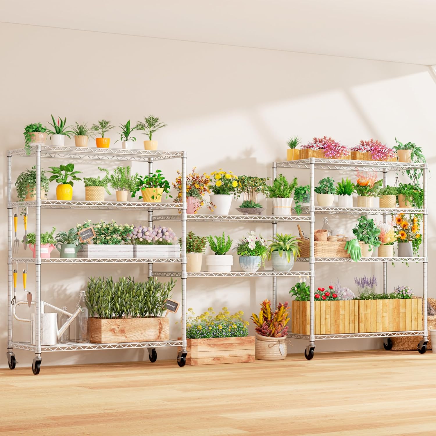 5-Tier Heavy Duty Wire Shelving with Wheels, Adjustable NSF-Certified Rolling Storage Rack for Kitchen, Garage & Laundry, 36"W x 14"D x 74"H