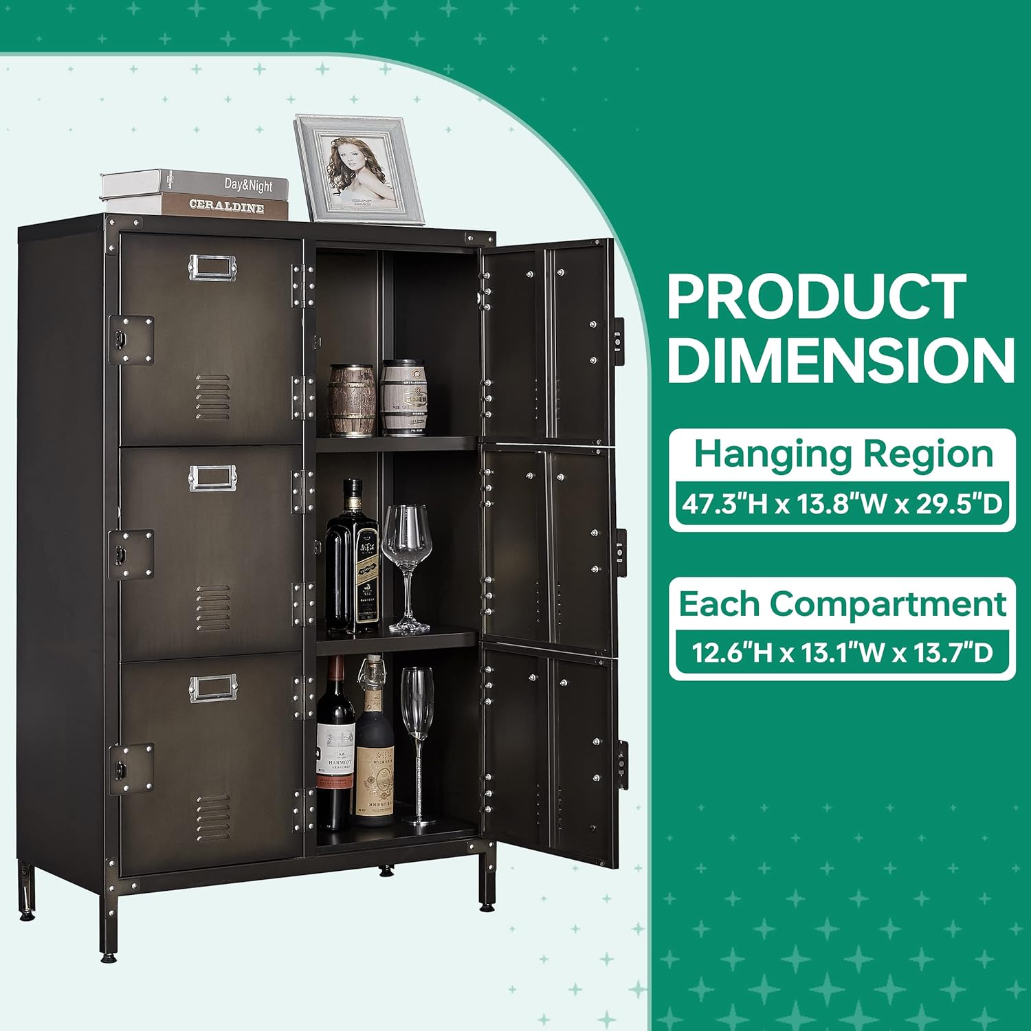 Metal Storage Locker,47" Steel Retro Cabinets 6 Doors Lockable,Adjustable Feet Organizer Cabinets for Employees Home Office School Gym (6 Door)