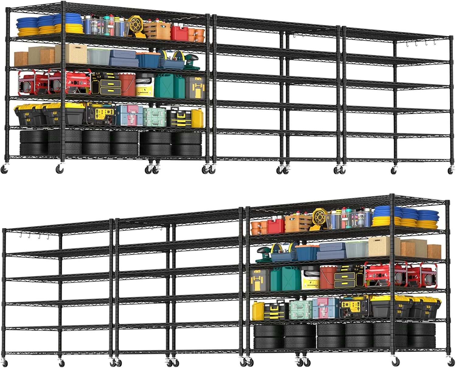 6-Tier Heavy Duty Wire Shelving with Wheels, Adjustable NSF-Certified Steel Storage Rack for Kitchen, Garage & Laundry, 36"W x 16"D x 79"H