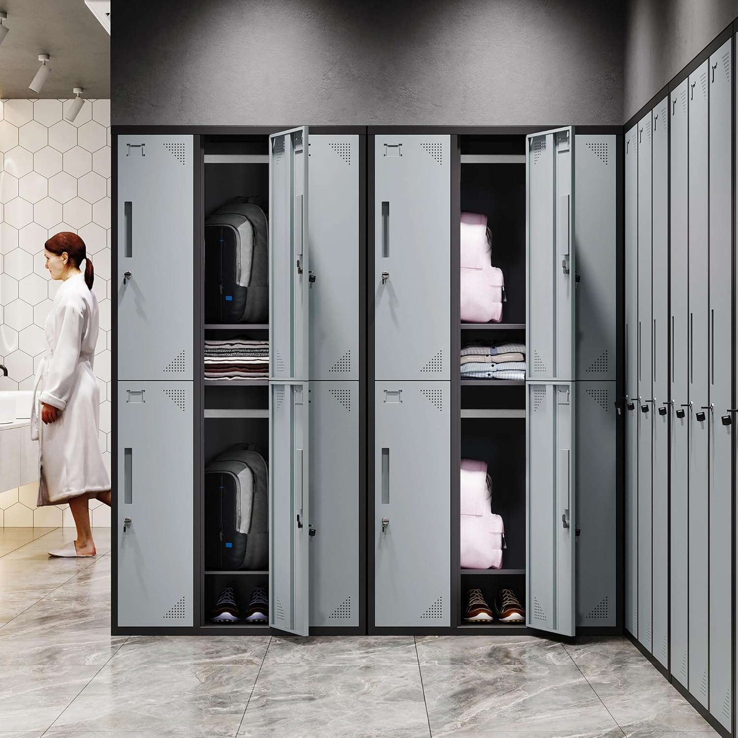 Metal Lockers for Employees,71" Steel Storage Cabinet with 6 Door Lockable for Office Staff,Home,Gym,School (Grey White)