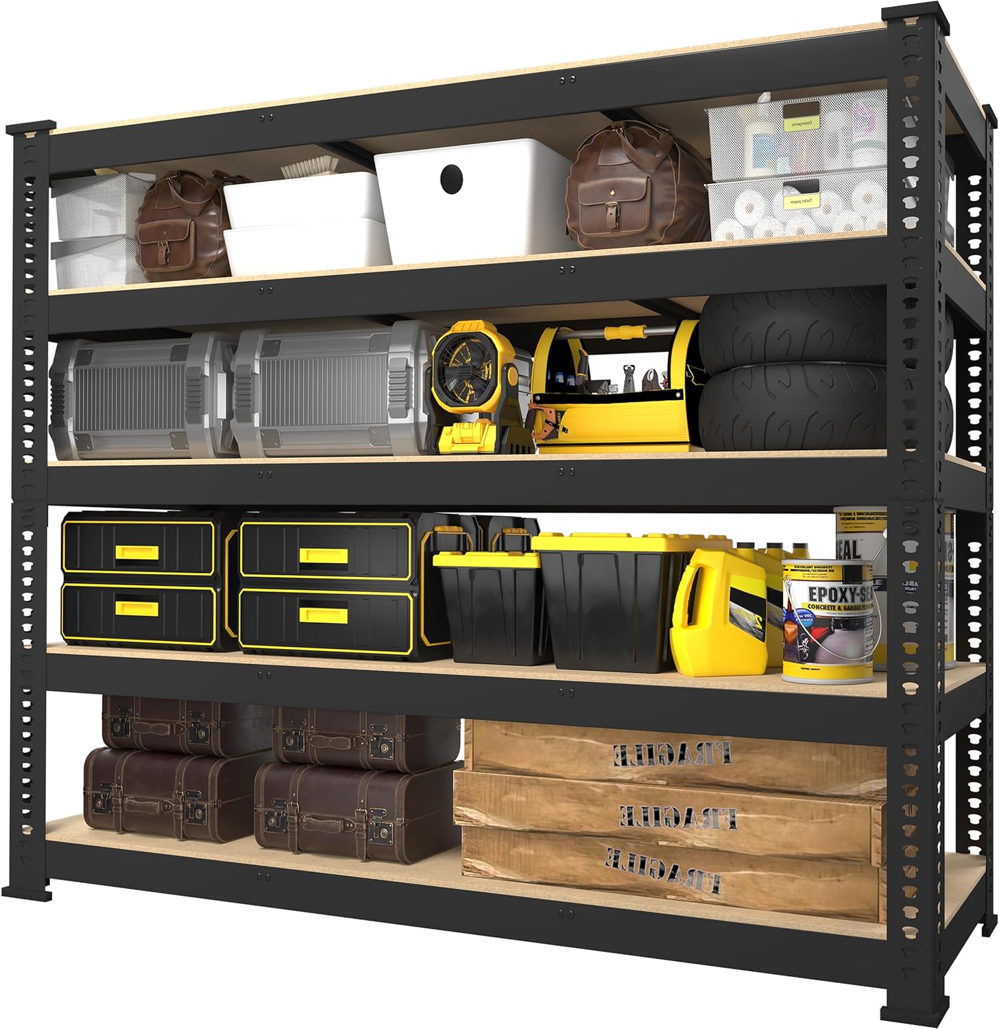 5-Tier Heavy Duty Metal Storage Shelving Unit, Adjustable Garage Utility Rack for Warehouse, Pantry & Closet, 47"W x 23.6"D x 71"H, Black