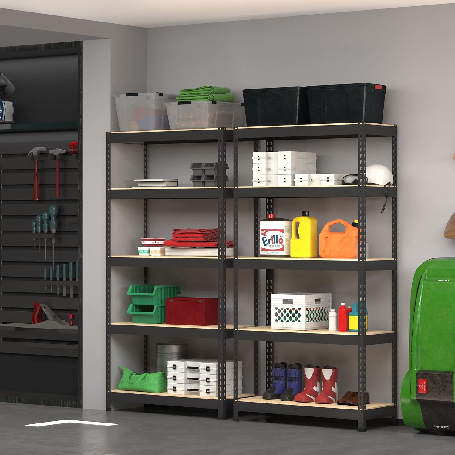 Adjustable Heavy Duty Metal Shelving Unit for Garage, Pantry & Basement Storage, 48"W x 24"D x 72"H, Black