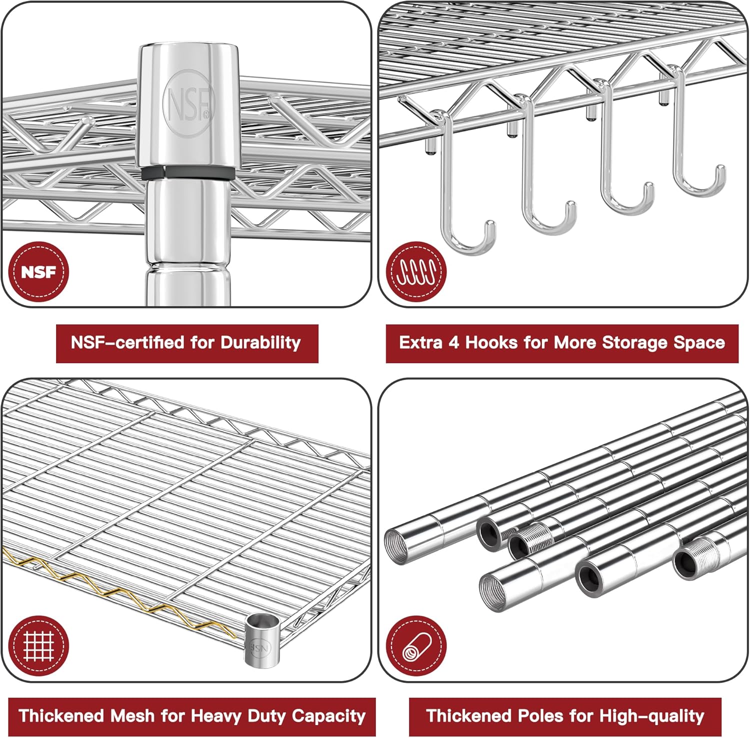 5-Tier Heavy Duty Wire Shelving with Wheels, Adjustable NSF-Certified Rolling Storage Rack for Kitchen, Garage & Laundry, 36"W x 14"D x 74"H