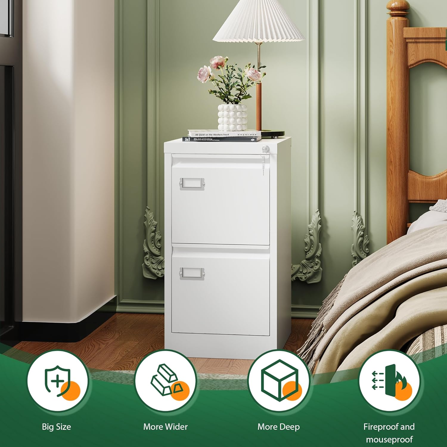 2 Drawer File Cabinet with Lock,Metal Office Small Filing Cabinets for Home Office,Storage Letter,Black-Easy Assemble