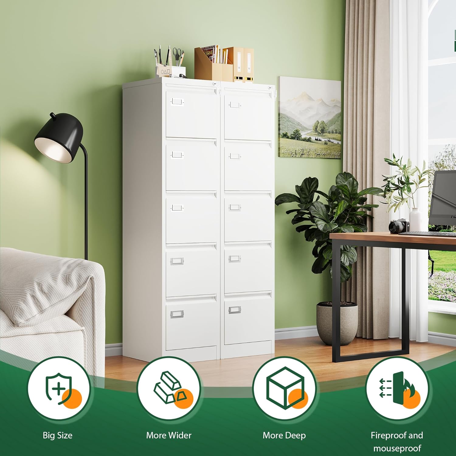 2 Drawer File Cabinet with Lock,Metal Office Small Filing Cabinets for Home Office,Storage Letter,Black-Easy Assemble