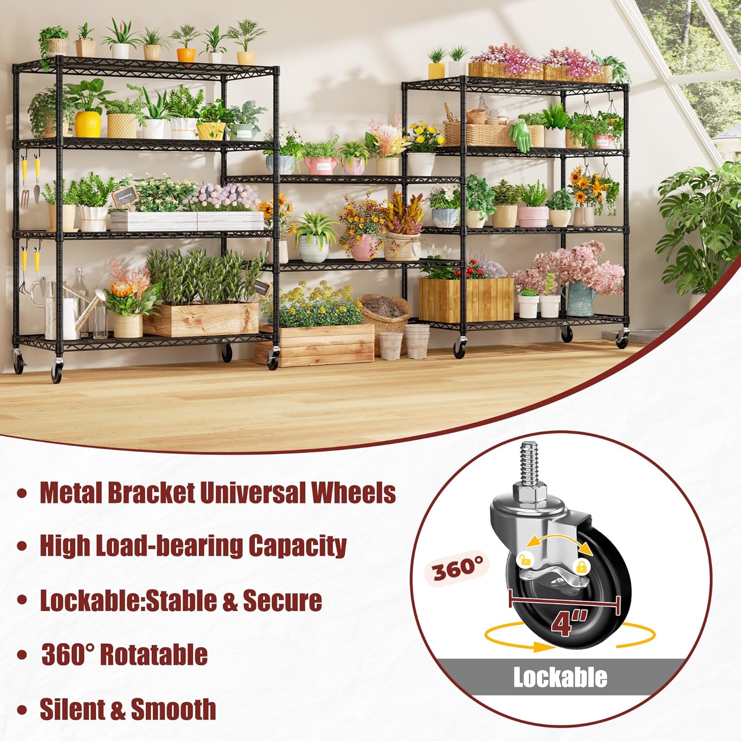 4-Tier Heavy Duty Wire Shelving with Wheels, Adjustable NSF-Certified Rolling Storage Rack for Garage & Pantry, 60"W x 24"D x 76"H