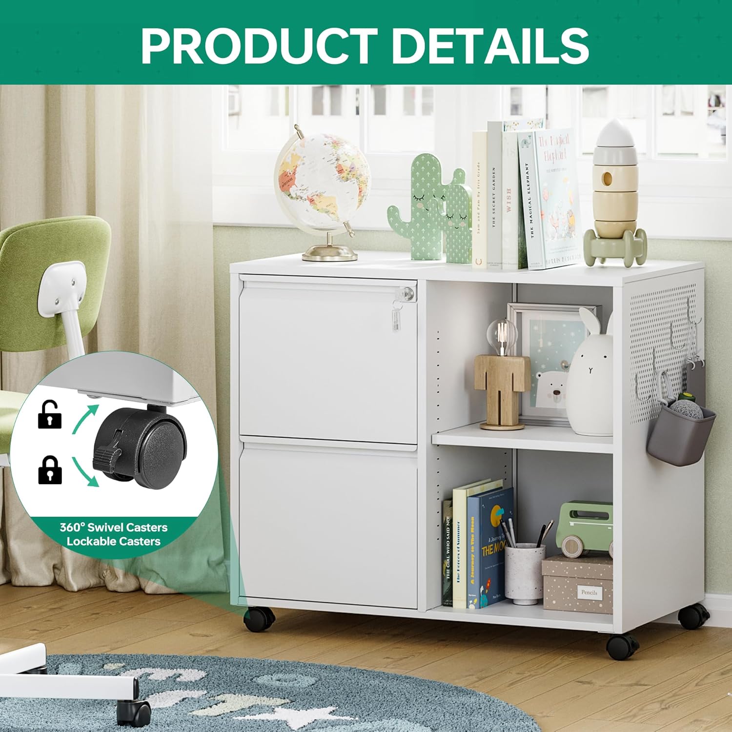 Mobile 3 Drawer File Cabinet with Lock-Metal Lateral Rolling Printer Stand Filing Cabinets for Home Office-Storage A4/F4/Letter (Black)