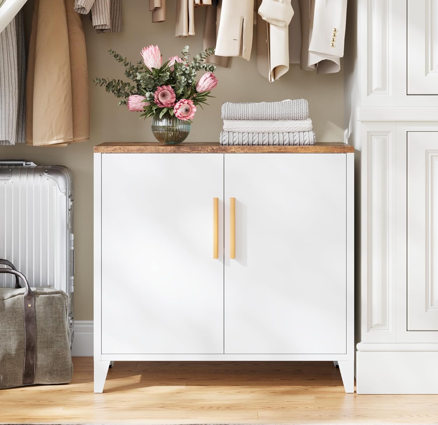 Metal Storage Cabinet with 2 Doors and Shelves 16" Dx 32" Wx30 H,Small Buffet Sideboard Short Cabinet for Kitchen Dining,Office Credenza Locker Modern Coffee Bar,Entryway Bathroom(Black)