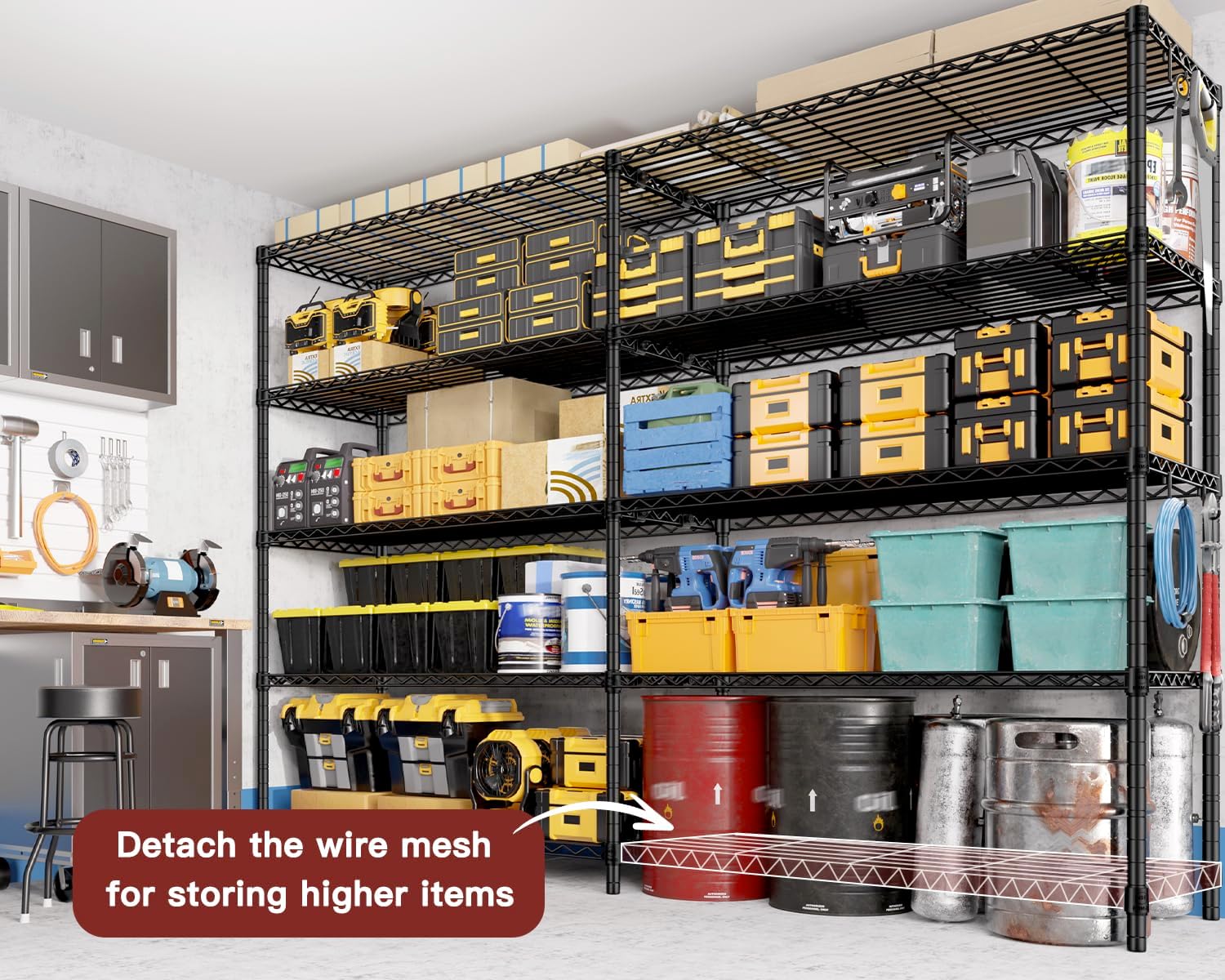 5-Tier Heavy Duty Steel Wire Shelving Unit, Adjustable Garage Storage Rack for Warehouse, Kitchen & Pantry, 72"W x 16"D x 76"H, Black