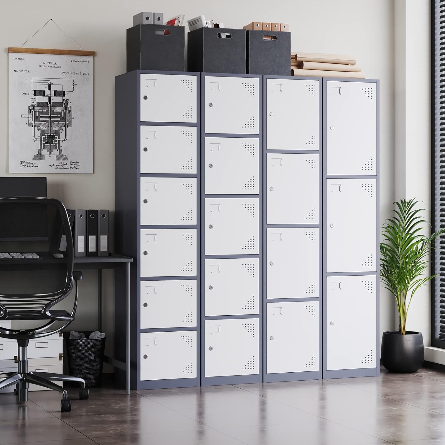 Metal Lockers for Employees,71" Steel Storage Cabinet with 6 Door Lockable for Office Staff,Home,Gym,School (Grey White)