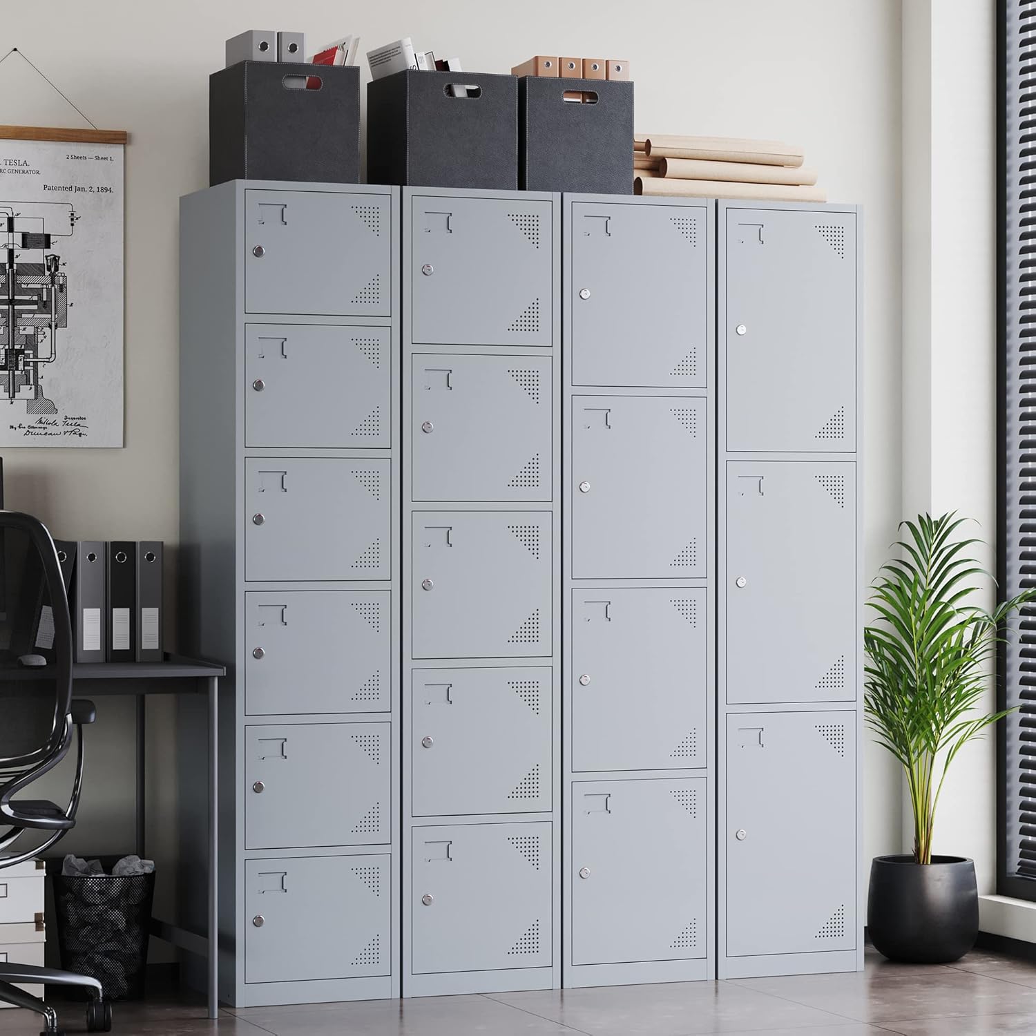 Metal Lockers for Employees,71" Steel Storage Cabinet with 6 Door Lockable for Office Staff,Home,Gym,School (Grey White)
