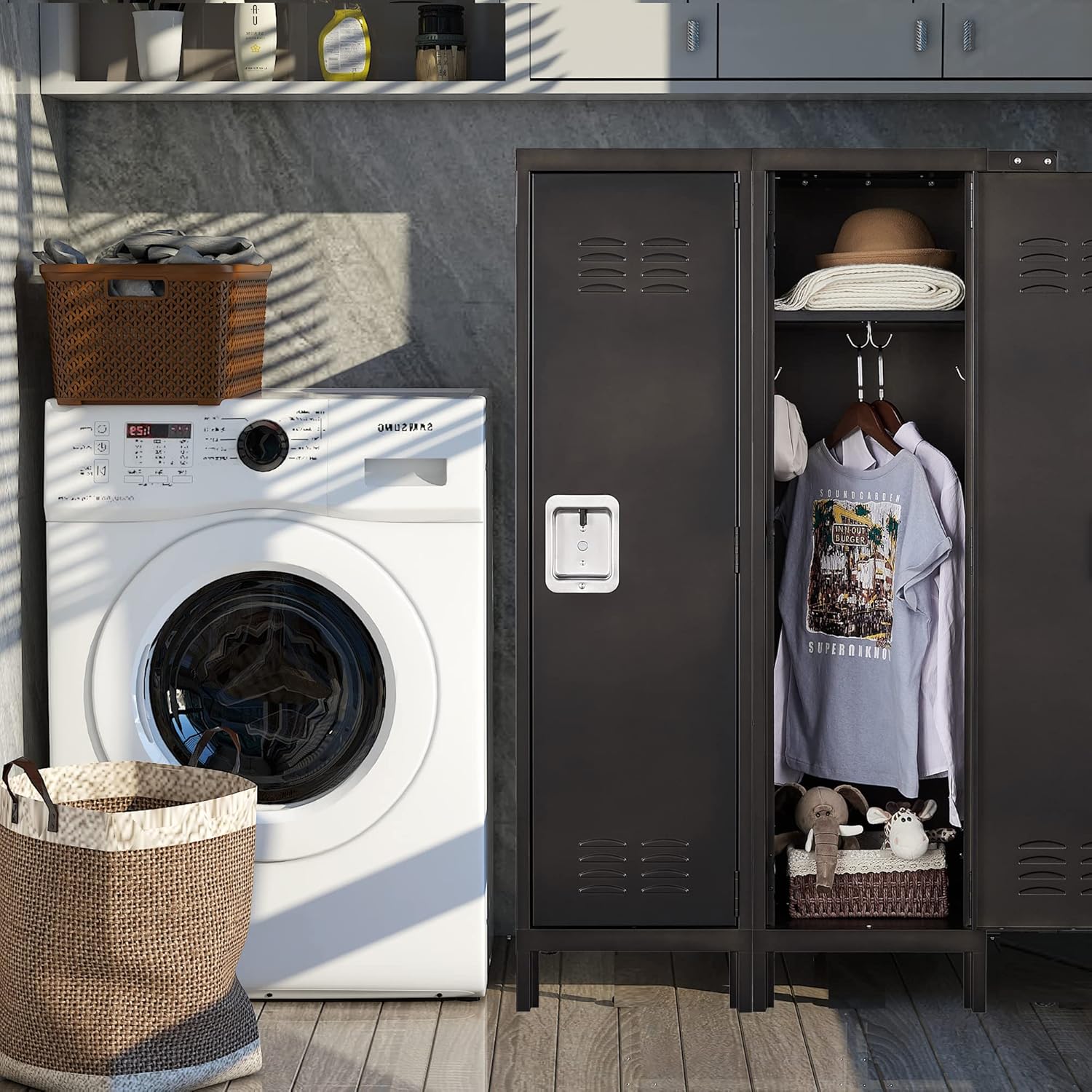 Metal Locker with Lock,55" Storage Cabinet Steel Retro Wardrobe with Lockable Doors for Home Office Employees School Dormitory Gym (1 Door)