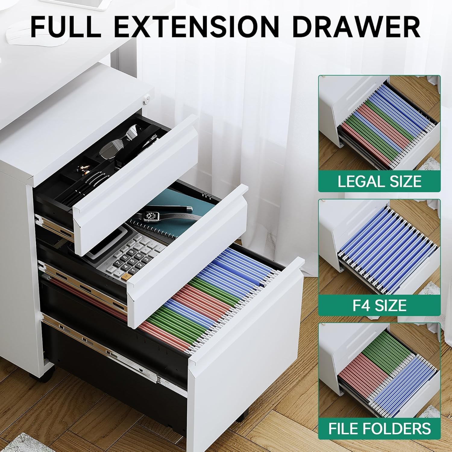 3 Drawer Mobile File Cabinet with Lock,Under Desk Metal Filing Cabinets for Home Office Organizer Letters/Legal/A4((Fully Assembled-Black)