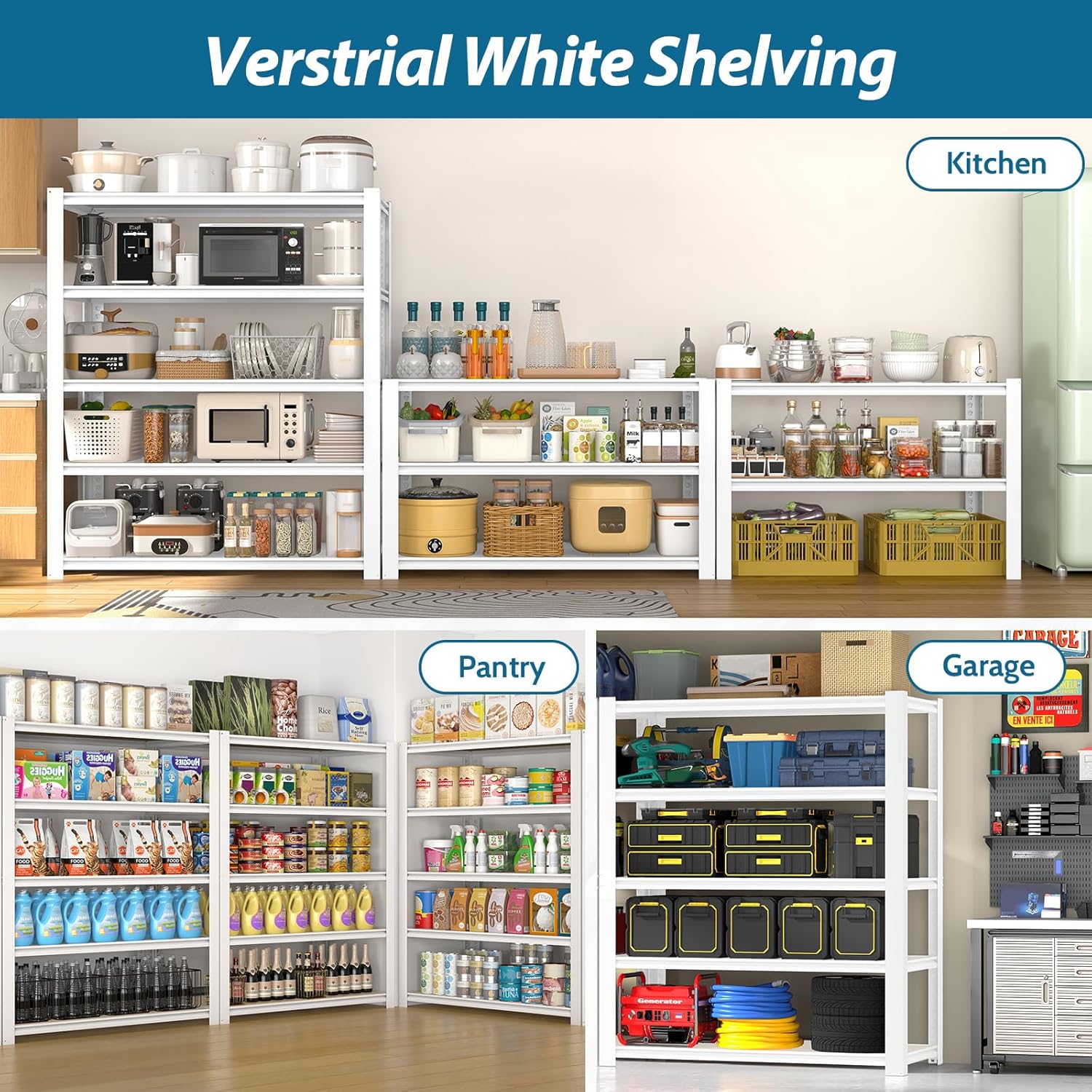 5-Tier Adjustable Metal Shelving Unit, Heavy Duty Utility Storage Rack for Kitchen, Pantry & Closet, 36"W x 16"D x 72"H, White