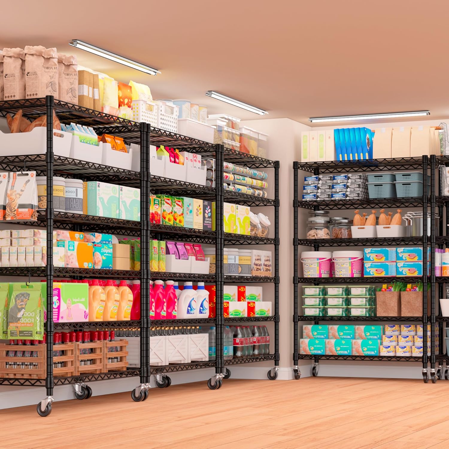 6-Tier Heavy Duty Wire Shelving with Wheels, Adjustable NSF-Certified Steel Storage Rack for Kitchen, Garage & Laundry, 36"W x 16"D x 79"H