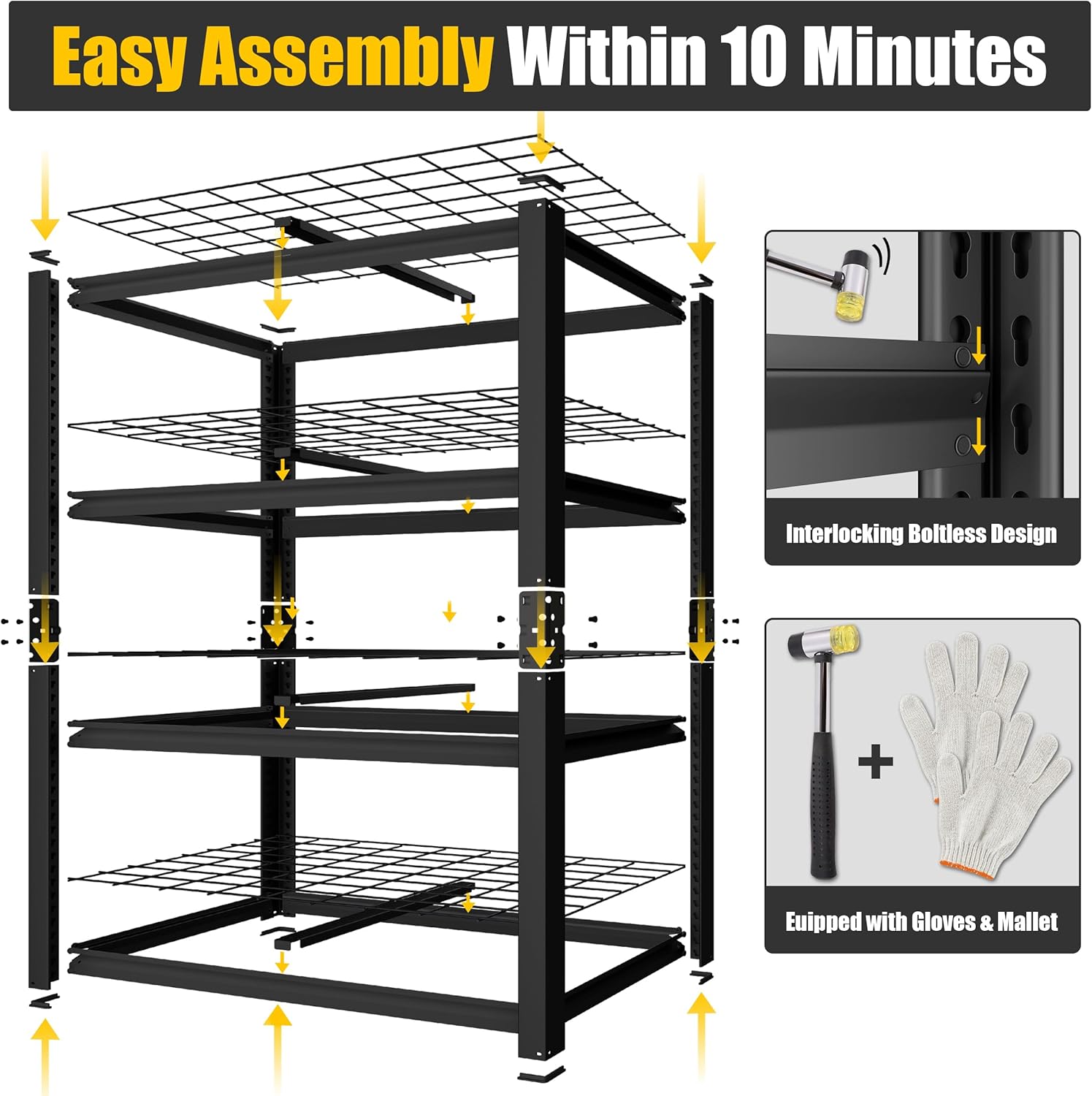 4-Tier Heavy Duty Wire Shelving Unit, Adjustable Garage Storage Rack for Warehouse, Basement & Pantry, 40"W x 20"D x 60"H, Black