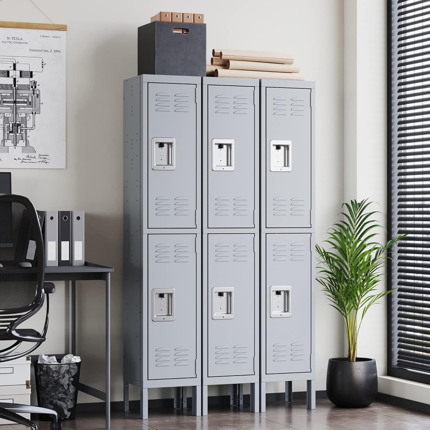 Storage Lockers with Lock Door,Metal Storage Cabinet 4 Tier for Employees, School,Gym, Home,Office(4 Door-Gray)