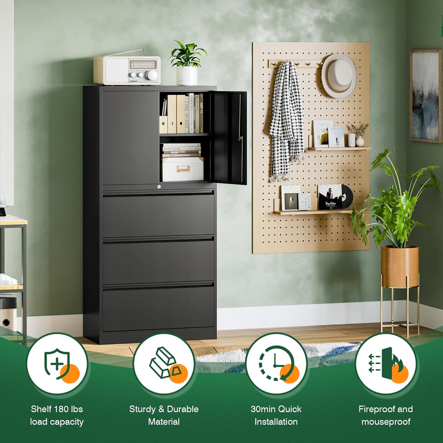 Metal Storage Cabinets for Home Office,File Cabinet-2 Drawers with Lock and Adjustable Shelves-Hang Legal/Letter/A4/F4 Size Filing-White