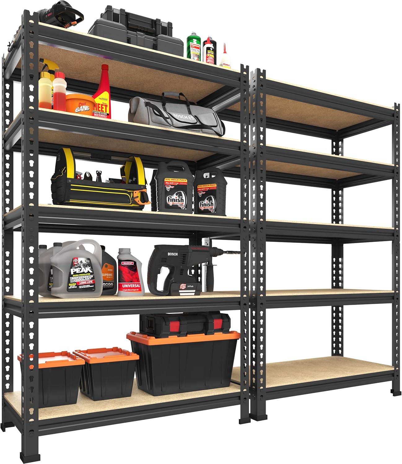 5-Tier Heavy Duty Metal Storage Shelves, Adjustable Utility Rack for Garage, Pantry & Closet, 28"W x 12"D x 59"H, Black