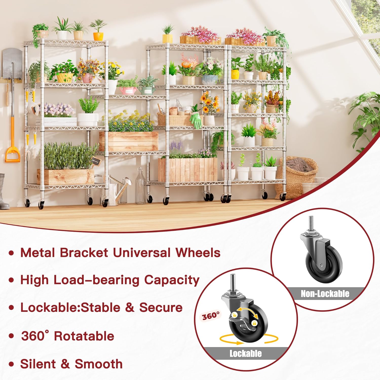 5-Tier Heavy Duty Wire Shelving with Wheels, Adjustable NSF-Certified Rolling Storage Rack for Kitchen, Garage & Laundry, 36"W x 14"D x 74"H