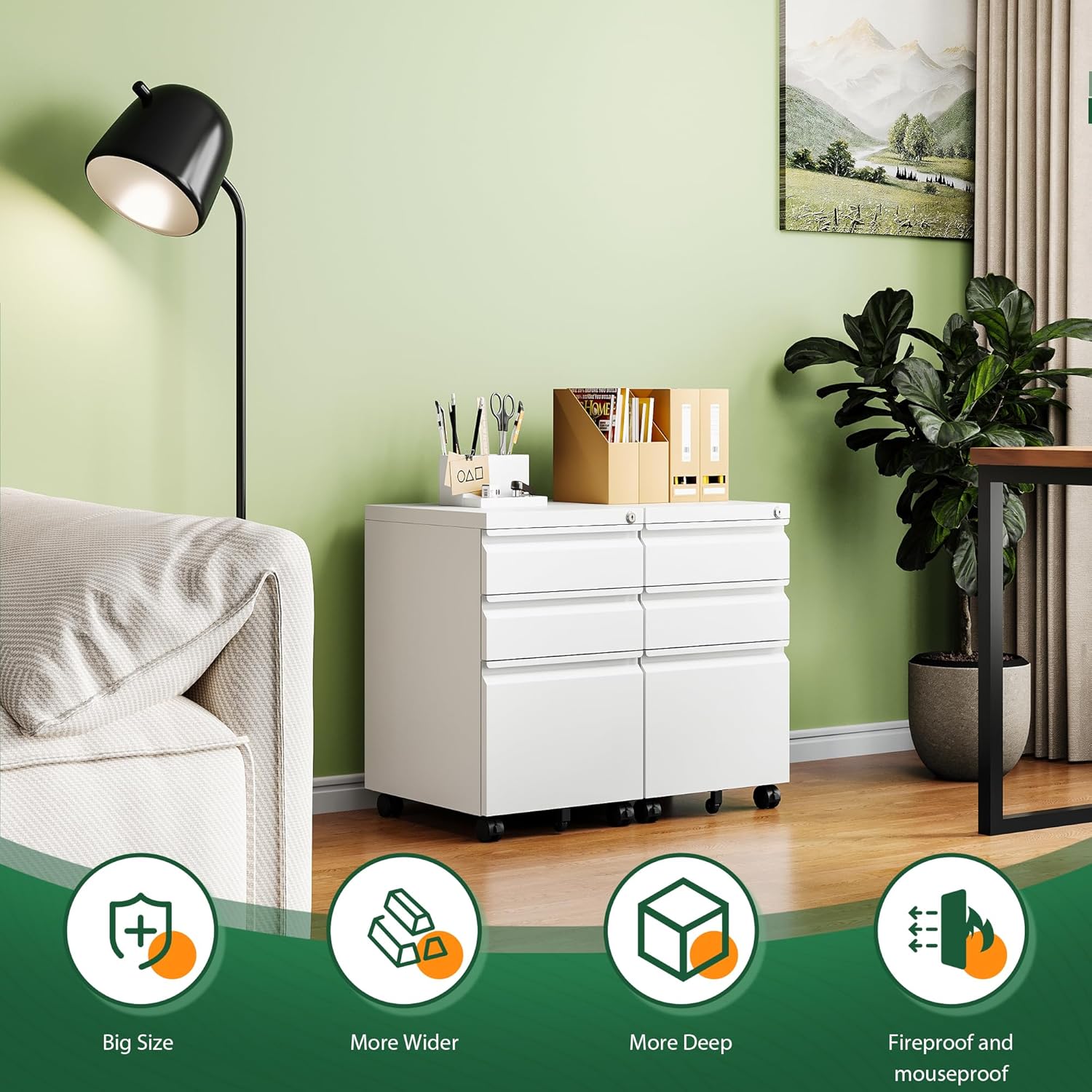 3 Drawer Mobile File Cabinet with Lock,Under Desk Metal Filing Cabinets for Home Office Organizer Letters/Legal/A4((Fully Assembled-Black)