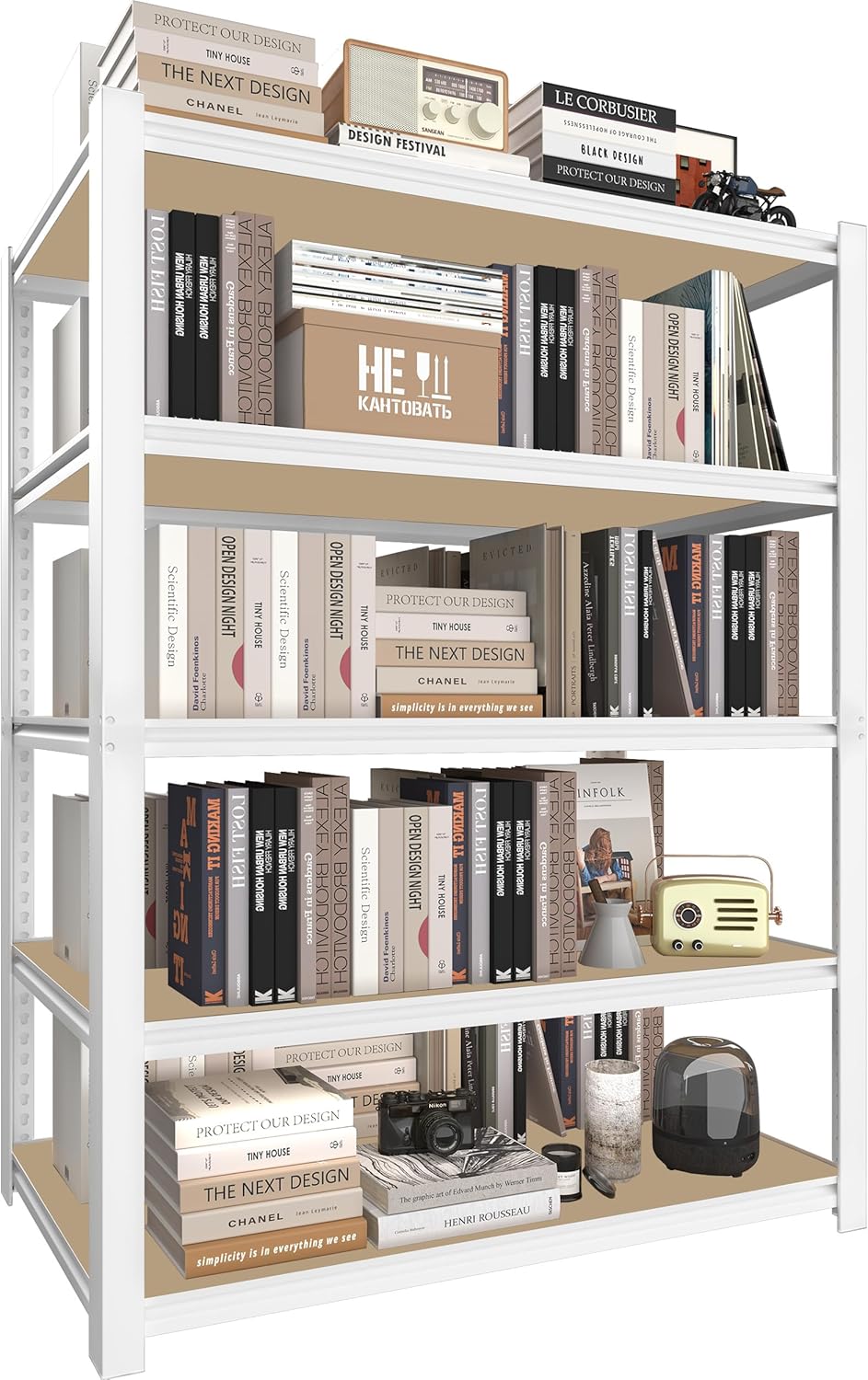 5-Tier Adjustable Bookshelf, Modern Open Storage Shelf for Living Room, Bedroom & Office, 27.6"W x 11.8"D x 59.8"H, White